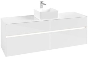 VILLEROY &amp; BOCH Collaro závesná skrinka pod umývadlo na dosku (umývadlo v strede), 4 zásuvky, s LED osvetlením, 1600 x 500 x 548 mm, Glossy White, C049B0DH