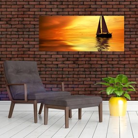 Obraz - Plachetnica pri západe slnka (120x50 cm)