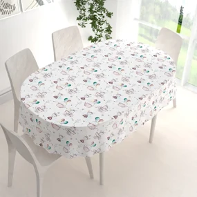 Biante Detský bavlnený oválny obrus Sandra SA-372 Myšky a konvičky na bielom 120x160 cm