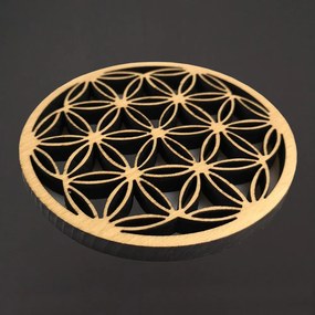 AMADEA Drevený podtácok okrúhly mandala, masívne drevo, priemer 10,5 cm