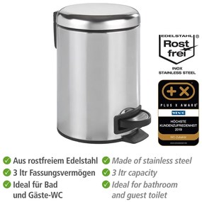 Pedálový odpadkový kôš v striebornej farbe Wenko Leman Shiny, 3 l