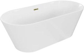 Mexen Flavia, voľne stojaca vaňa 160 x 75 cm, biela, zlatý lesklý prepad, 54031608000-50