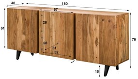 Komoda 28-52 Block 180cm Drevo Acacia  - Komfort-nábytok