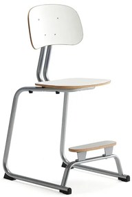 Školská stolička YNGVE, podnož s klzákmi, strieborná, biela, V 520 mm