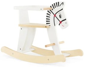 Drevený hojdací kôň zebra 2 v 1 s odnímateľnými ohrádkami a opierkou chrbta Biela