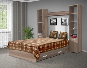 Nabytekmorava Posteľ Kora 180x200 cm farba lamina: Dub sonoma tmavý, prehoz a vankúše: hnedé kárované