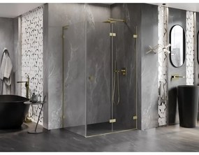 Mexen Lunar-F L, pravý sklápací sprchový kút 95 x 80 cm, 8mm číre sklo, zlatý matný profil, 836L-095-080-55-00-P