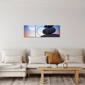 Obraz poskladaných kameňov na sebe (s hodinami) (90x30 cm)