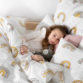 Goldea detské krepové obliečky - maľované dúhy 140 x 200 a 70 x 90 cm