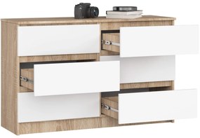 Komoda Kuba 120 cm 6 zásuviek dub sonoma/biela