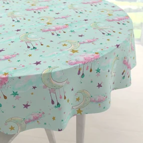 Biante Detský bavlnený okrúhly obrus Sandra SA-522 Mesačná obloha na mintovom Ø 70 cm