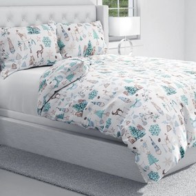 Biante Bavlnené posteľné obliečky Sandra SA-662 Modro-zeleno-hnedý vianočný vzor Predĺžené 140x220 a 70x90 cm