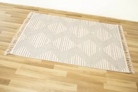 Koberec 135A Monaco Zygzak  3D strapce sivý / modrý / krémový