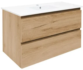 Kúpeľňová skrinka 2 zásuvky s keramickým umývadlom SAT B-Way 99x50x45 cm BWAY2100OAKU4BI