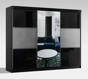 Šatníková skriňa Rumba, 200 cm, biela/biele sklo