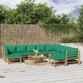 11-dielna záhradná sedacia súprava zelené vankúše bambus 3155161