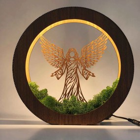 Drevená LED lampa Anjel svetla s machom | MICHAEL: HDF - Orech 20 cm 4778-115060 LED0606