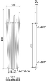 Mexen Omaha, vykurovacie teleso 1800 x 420 mm, 655 W, čierna, W208-1800-420-00-70