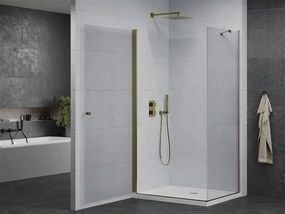 Mexen Pretoria sprchovací kút 90 x 80 cm, 6mm sklo, zlatý profil-číre sklo + slim sprchová vanička 5cm, 852-090-080-50-00-4010