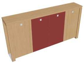 Stredná šatníková skriňa Verno+ S 260 x 46 x 130 cm, kombinované dvere, dub svetlý / červená