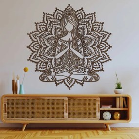 Drevená mandala joga žena – moderný 3D obraz na stenu do obývačk | SENTOP HDF0511