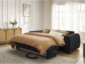 Čierna menčestrová pohovka na každodenné spanie/rozkladacia 240 cm Hugo – Bobochic Paris