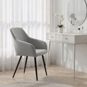 Sada šiestich jedálenských stoličiek ESTELLE zamatové, sivé / čierne nohy (6 ks)