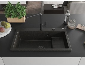 Mexen Omar, 1-komorový granitový drez 800x480x210 mm, čierna-zlatá metalíza, grafitový sifón, 6520801005-75-B