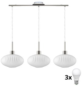LED luster s lankom HARMA 3xE27/60W/230V matný chróm/biela