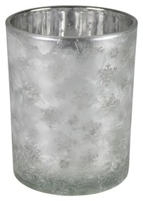 Sklenený svietnik na čajovú sviečku s motívom snehových vločiek - Ø 8 * 10cm