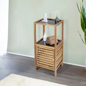 Čierna/v prírodnej farbe nízka/úzka kúpeľňová skrinka z masívu akácie 39,5x86 cm Fondi – Wenko