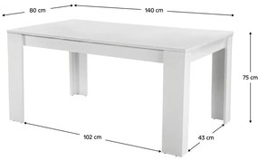 Kondela Jedálenský stôl, biela, 140x80 cm, TOMY NEW