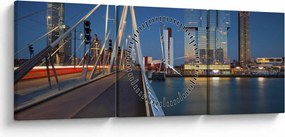 Obraz - Súmrak v Rotterdame, Holandsko (s hodinami) (90x30 cm)