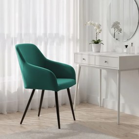 Sada šiestich jedálenských stoličiek ESTELLE zamatové, fľaškovo zelené / čierne nohy (6 ks)