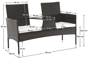 Kondela Záhradná lavica so stolíkom a poduškami, hnedá/krémová, LALIT