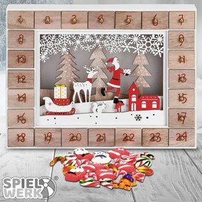 Spielwerk Drevený adventný kalendár SANTA CLAUS s osvetlením, 35x6x27cm, biela/hnedá