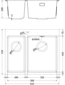 Mexen Flexo, 1.5-komorový nerezový drez 610 x 510 mm, brúsená zlatá, vzor voština, 6446611500-55HC