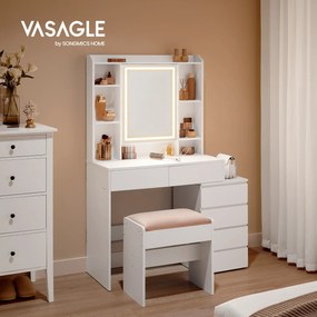 Toaletní stolek s LED osvětlením a taburetem Vasagle Ginny 98 cm bílý