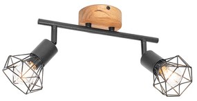 Reflektor čierny s drevom otočný a naklápateľný 2-svetlo - Mosh