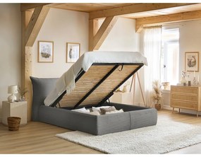 Sivá čalúnená dvojlôžková posteľ s úložným priestorom a roštom 160x200 cm Jade – Bobochic Paris