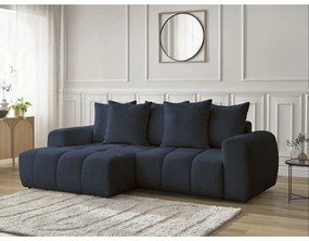 Modrá rozkladacia/s úložným priestorom rohová pohovka z textílie buklé (ľavý roh/s leňoškou) Roxelane – Bobochic Paris