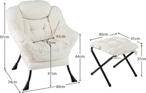 Relaxačné kreslo s podnožkou, biele