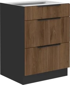 Dolná zásuvková kuchynská skrinka Monza, 60 cm, orech/čierna%