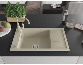 Mexen Elias, granitový drez 795x480x200 mm, 1-komorový a drezová batéria Carla, béžová, 6511-69-670700-69