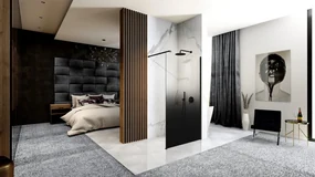 Rea Aero Ombre, sprchová zástena Walk-In 110x195 cm, 8mm číre sklo s čiernym vzorom, čierny matný profil, REA-K2461