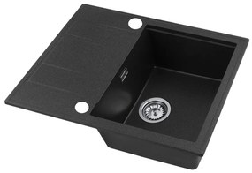 Gamma Modern 6550, 1-komorový granitový drez 650x500x210 mm s krátkym odkvapkávačom, čierna škvrnitá, GMA-ZLE000090