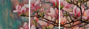 Obraz - Olejomaľba, Rozkvitnutá sakura (s hodinami) (90x30 cm)