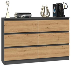 Komoda Musecalo 6 120 (antracit + dub artisan). Akcia -21%. Vlastná spoľahlivá doprava až k Vám domov. 1132809