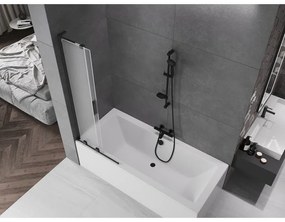 Mexen Velar L, 2-krídlová posuvná vaňová zástena 85 x 150 cm, 8mm sklo námraza, čierna matná, 896-085-003-31-70