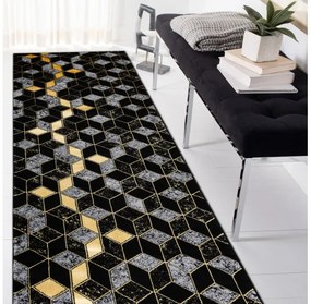 Dywany Łuszczów Behúň Gloss 400B 86 3D geometric black/gold - 60x300 cm